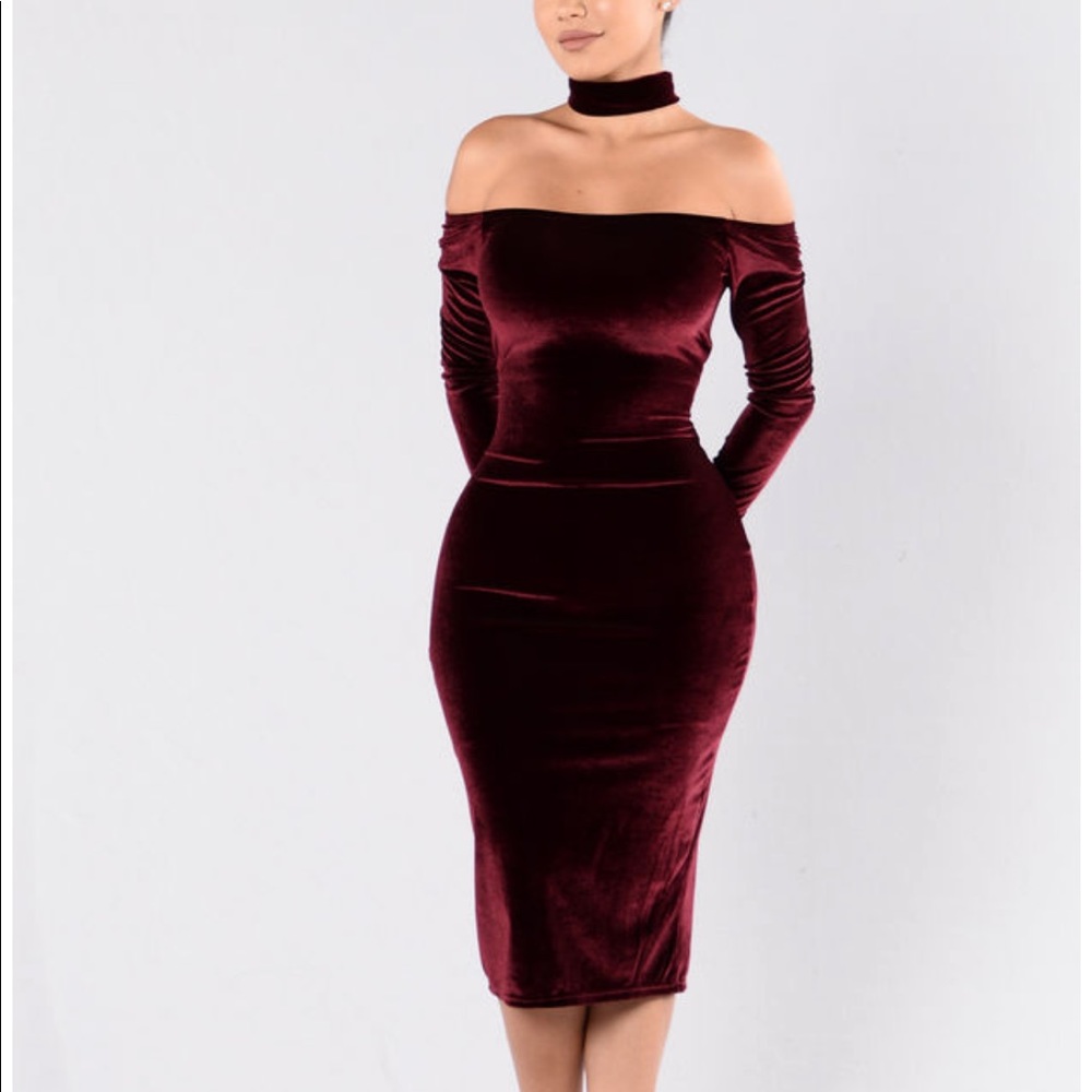 Burgundy off the shoulder cocktail dress